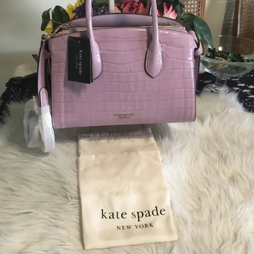 HP-Kate Spade NWT Knott Croc-embossed Medium Zip-top Satchel in Violet Mist/NWT - Picture 9 of 15
